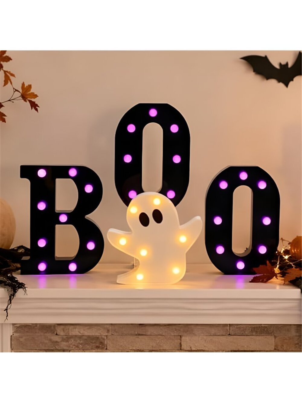 Autumn Halloween Decorations BOO Marquee Letters with Ghost Light Purple LED